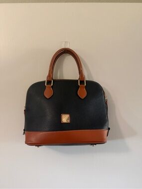 This is NOT A DOONEY Black and Brown Pebble Leather Satchel with Gold Hardware